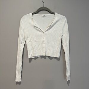 Garage White Ribbed Button-Up Cardigan